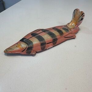 Handcrafted Ceramic Fish spoon rest, or butter plate  - Black and Orange